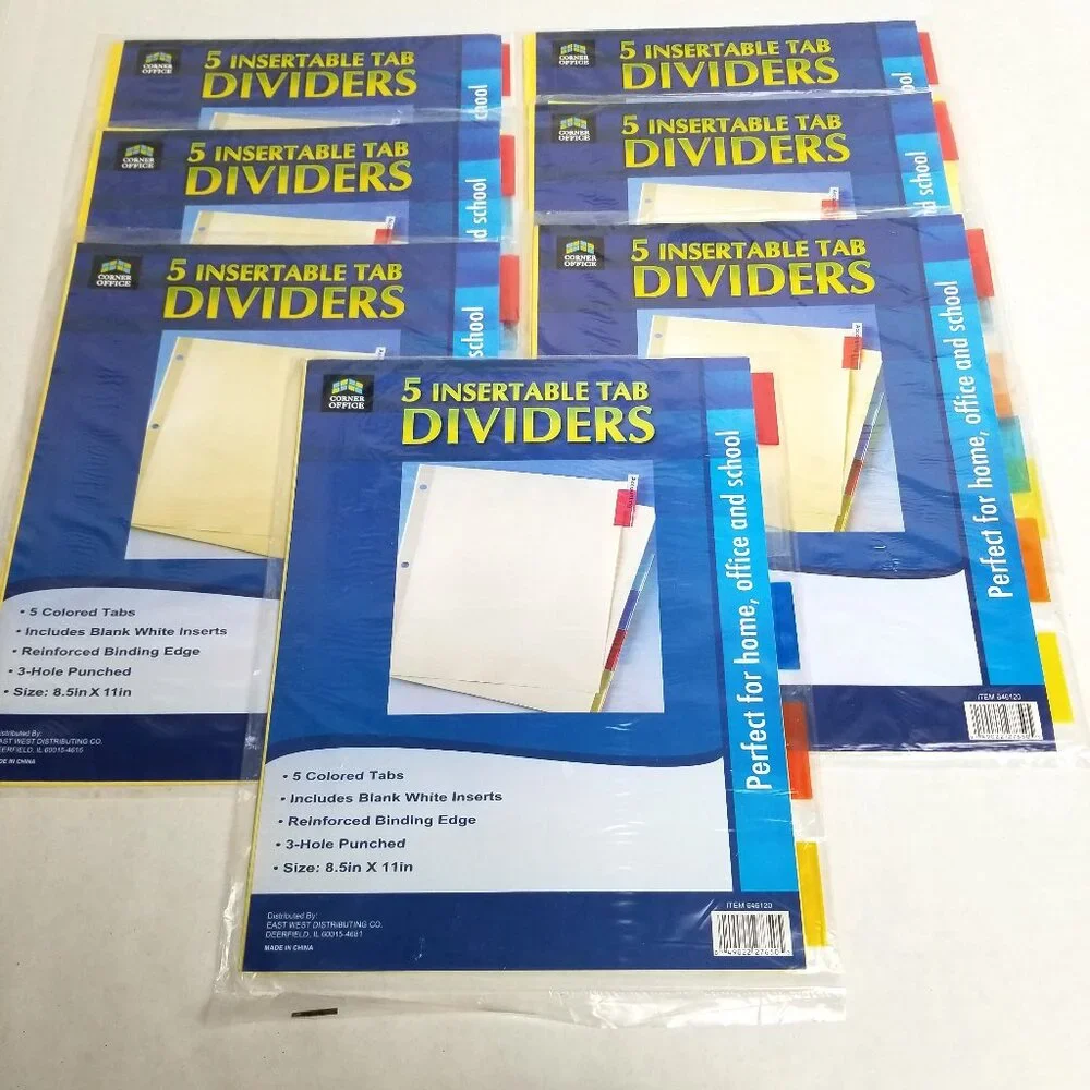 Corner Office 5 Tab Insertable Dividers 7 Pack Lot Office School Organization